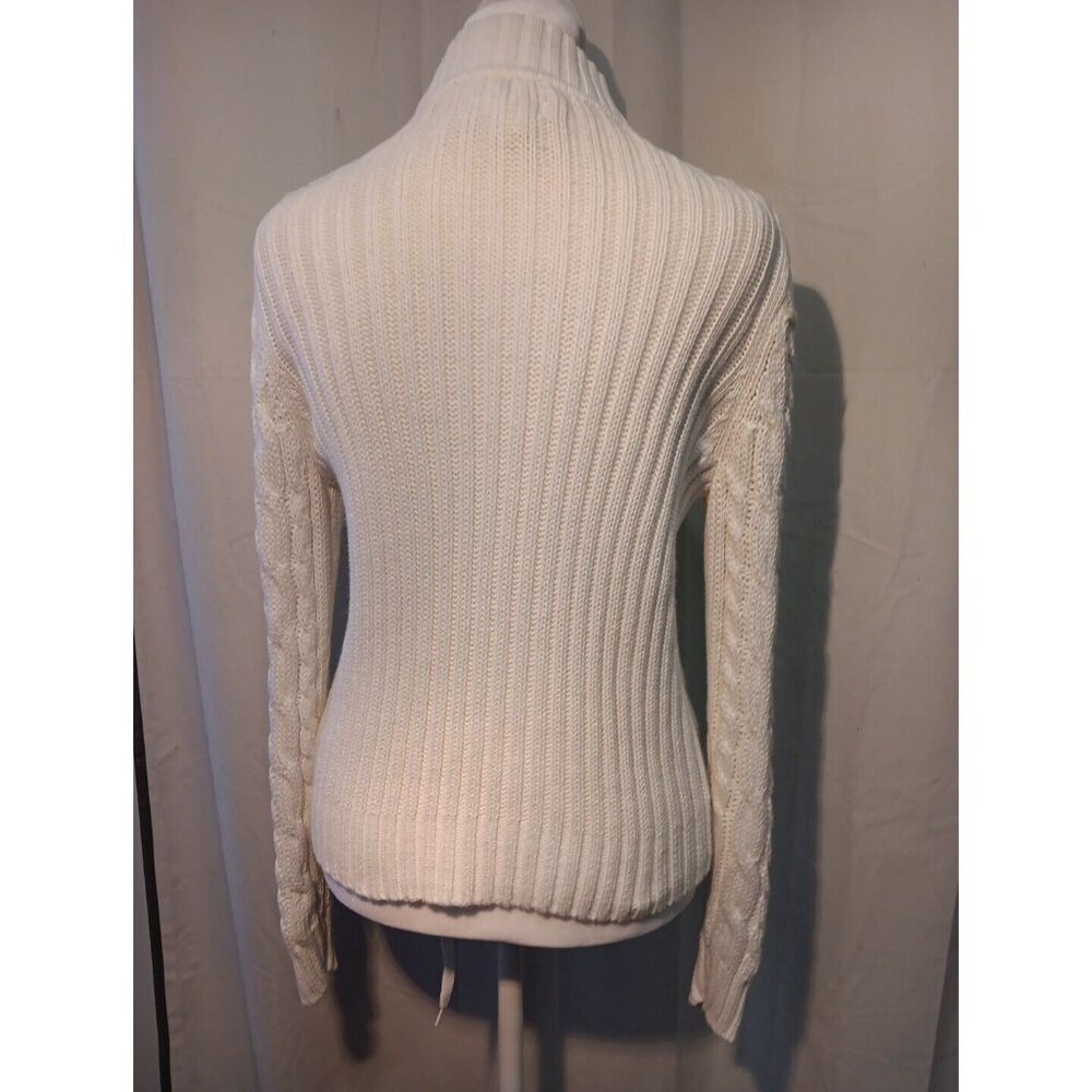 Vintage 90S Sz S Petite Cable Knit Zip Up Sweater Cardigan Ramie &‎ Cotton Blend - Picture 4 of 11